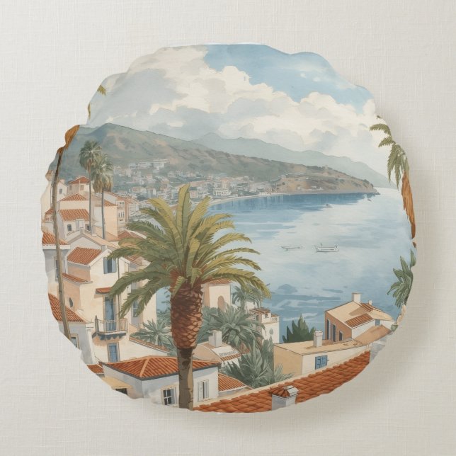 Balearic Islands Vintage French Travel Round Cushion (Front)