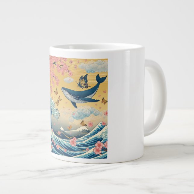 Baleia Celestial entre Cerejeiras – Arte IA Large Coffee Mug (Front Right)