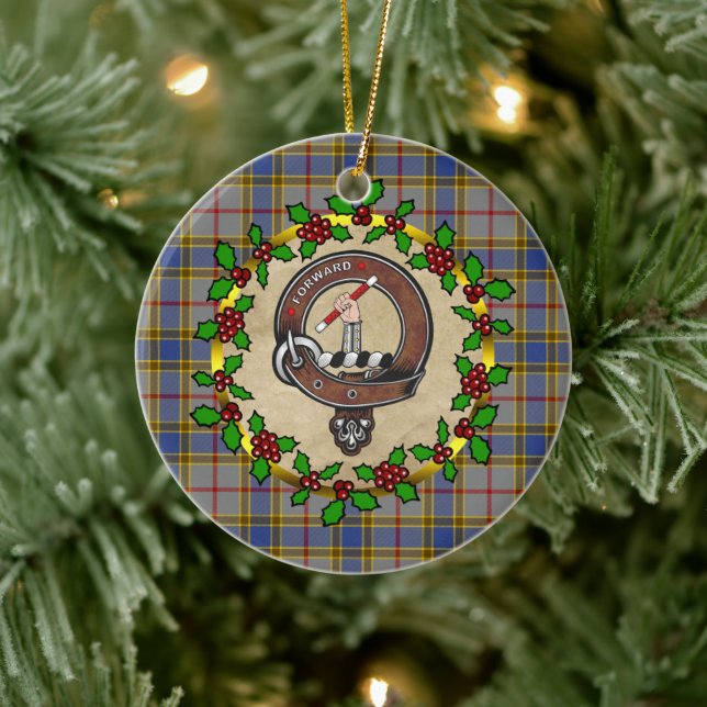 Balfour Clan Badge & Tartan Personalised Xmas Ceramic Ornament (Tree)