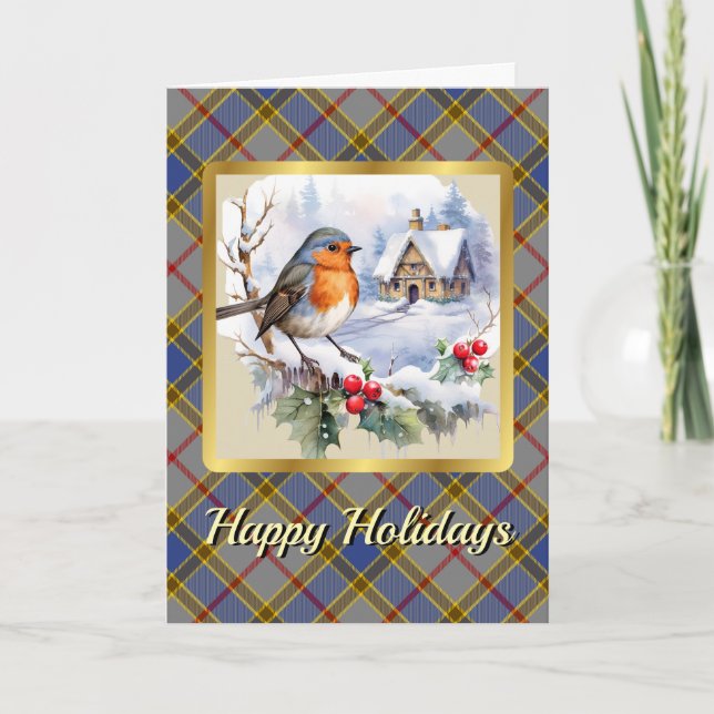 Balfour Crest & Tartan w/Robin Personalised  Card (Front)