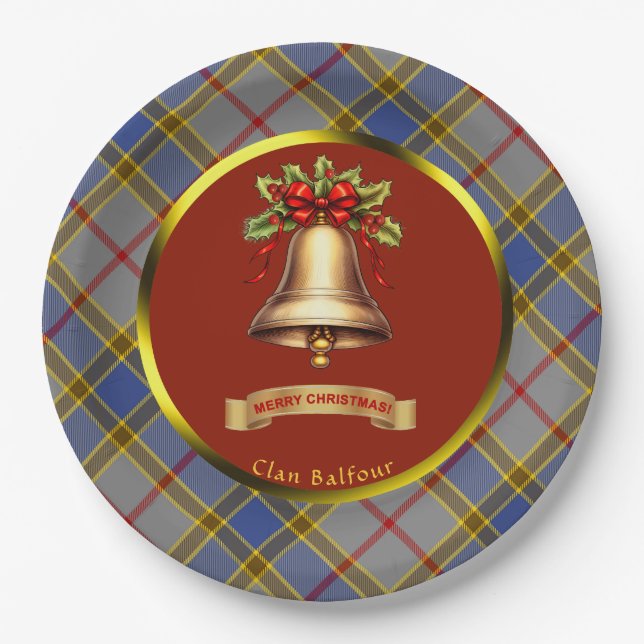 Balfour Tartan Personalised Christmas Paper Plate (Front)