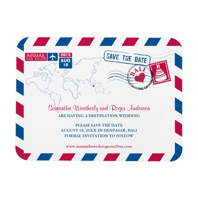 BALI Air Mail Wedding Save the Date 3x4 Magnet (Horizontal)