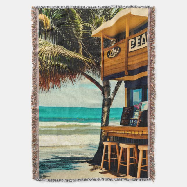 Bali Beach Cafe Bar Throw Blanket (Front Vertical)