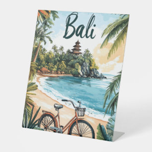 Bali Beach with Bicycle - Tropical Travel Pedestal Sign