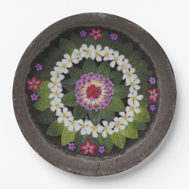 Bali Floating Flowers Bowl Disposable Paper Plates (Front)