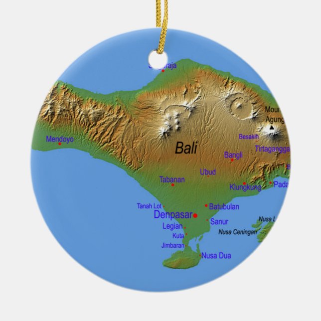 Bali Holliday Map Ceramic Tree Decoration (Front)