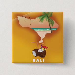 Bali illustrated map 15 cm square badge