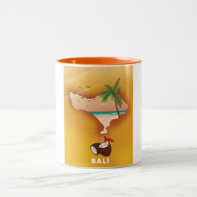 Bali illustrated map Two-Tone coffee mug (Center)