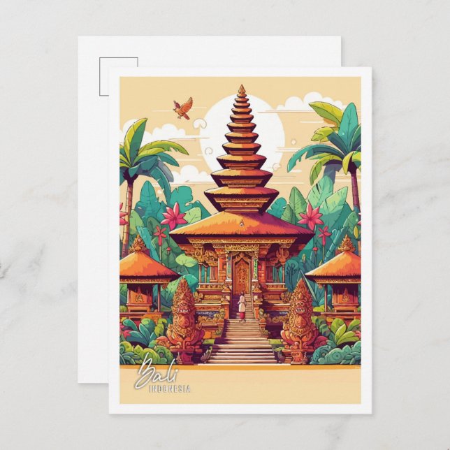 Bali Indonesia Art Vintage Travel Illustration Postcard (Front/Back)