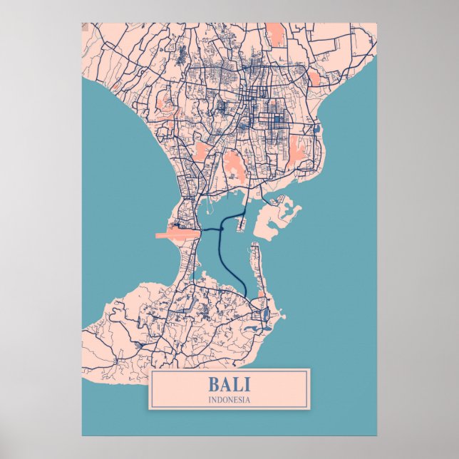 Bali - Indonesia Breezy City Map  Poster (Front)