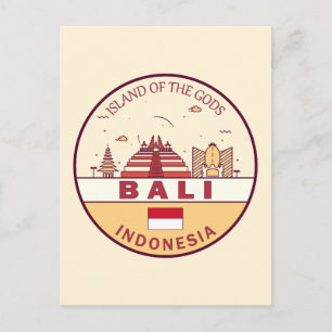 Bali Indonesia City Skyline Emblem Postcard