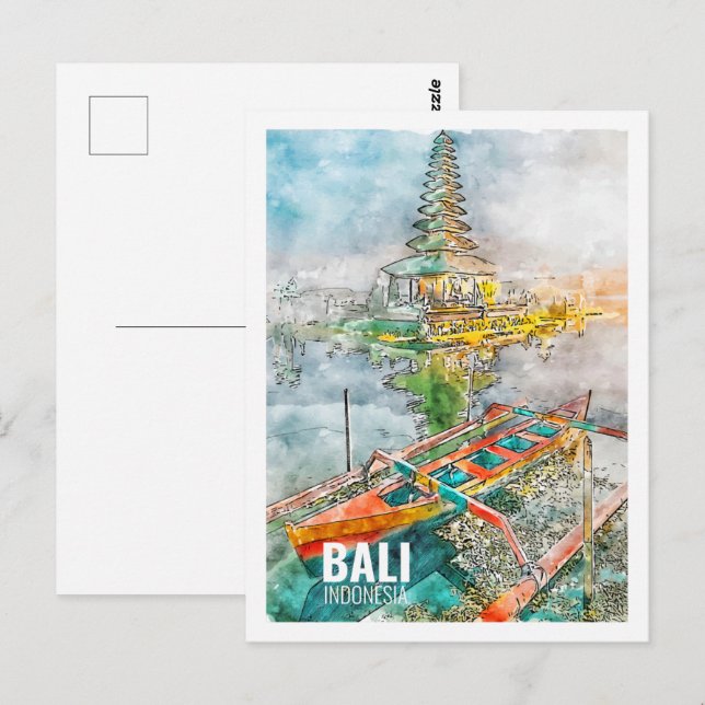Bali Indonesia Famous Travel Watercolor Sketch Postcard (Front/Back)