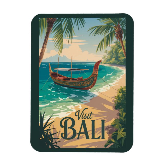 Bali Indonesia Illustration Travel Art Vintage Magnet (Vertical)