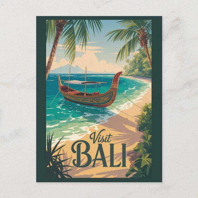 Bali Indonesia Illustration Travel Art Vintage Postcard (Front)