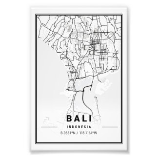 Bali - Indonesia Light City Map Photo Print