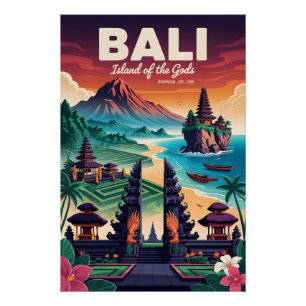 Bali Indonesia Retro Travel Poster Art