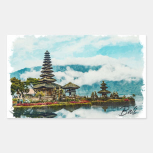 Bali Indonesia Temple Watercolor Painting  Rectangular Sticker
