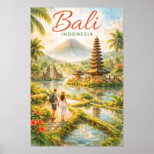 Bali Indonesia Watercolor Travel Tropical Poster