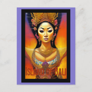 Bali Indonesia Woman Colourful Travel Postcard
