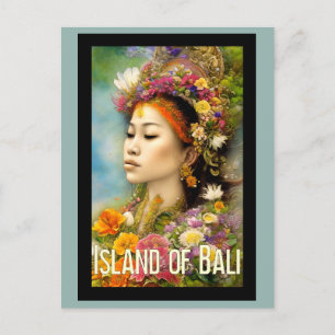 Bali Indonesia Woman Floral Travel Postcard