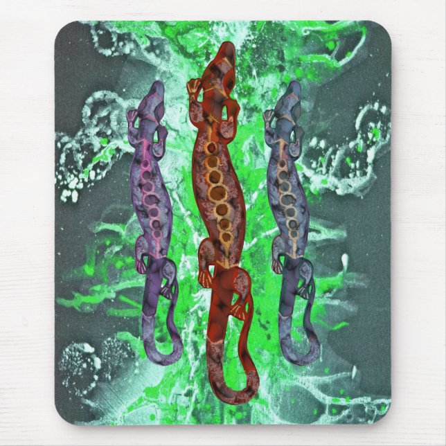 BALI lizard red violet blue | green splatter Mouse Pad (Front)