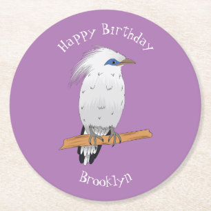 Bali Myna tropical exotic bird Round Paper Coaster