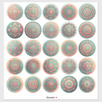 Bali Peach and Green Mandala Stickers Sheet of 25