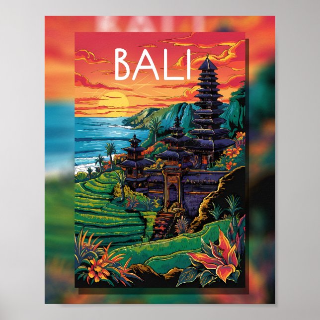Bali Serenity: Sunset at the Temple Poster (Front)