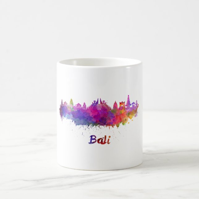 Bali skyline in watercolor coffee mug (Center)