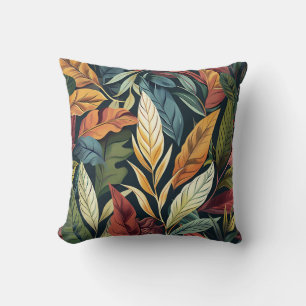 Bali style exotic plant leaves luxury deep colour cushion