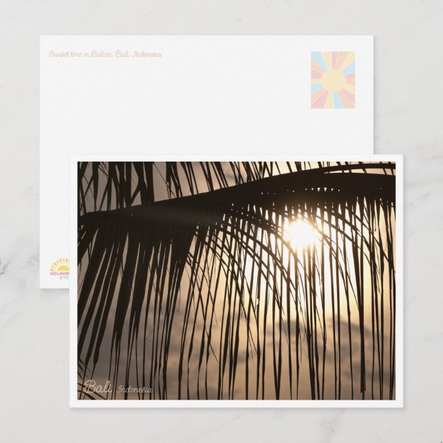 Bali Sunset Palm Leaf – Travel Postcard (Front/Back)