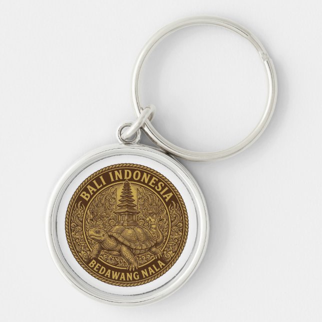 Bali Turtle Pagoda Coin Motif Key Ring (Front)