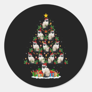 Balinese Cat Xmas Tree Lights Santa Balinese Cat C Classic Round Sticker