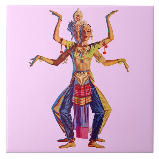 Balinese dancers print ceramic tile (Front)