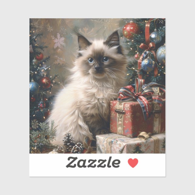 Balinese Kitten Christmas Cat Portrait Art (Sheet)