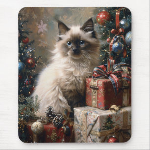 Balinese Kitten Christmas Cat Portrait Art Mouse Pad