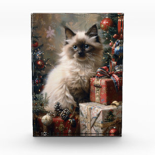 Balinese Kitten Christmas Cat Portrait Art Photo Block