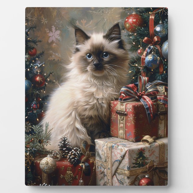 Balinese Kitten Christmas Cat Portrait Art Plaque (Front)