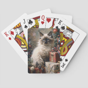 Balinese Kitten Christmas Cat Portrait Art Playing Cards