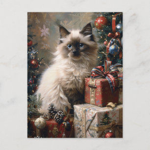 Balinese Kitten Christmas Cat Portrait Art Postcard