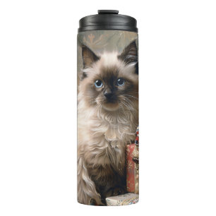 Balinese Kitten Christmas Cat Portrait Art Thermal Tumbler