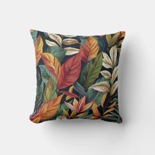 Balinese style exotic leaves luxury dark colour cushion
