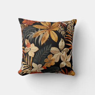Balinese style exotic leaves luxury rusty brown cushion