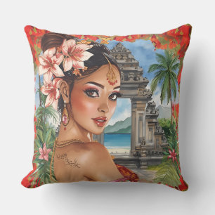 Bali's Exotic Dreams, Women,Temple ,Tropical Beach Cushion