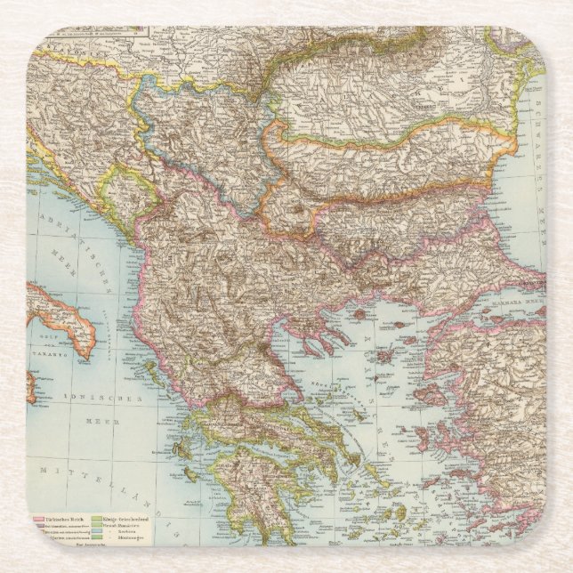 Balkanhalbinsel - Balkan Peninsula Map Square Paper Coaster (Front)