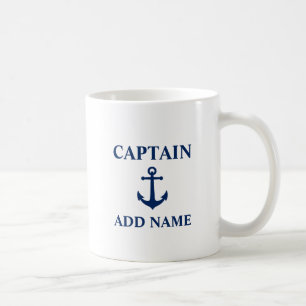 Ball Anchor Navy Blue Captain Add Name Boat Name Coffee Mug