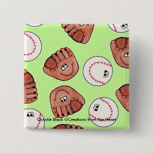 Ball and Glove collage 15 Cm Square Badge