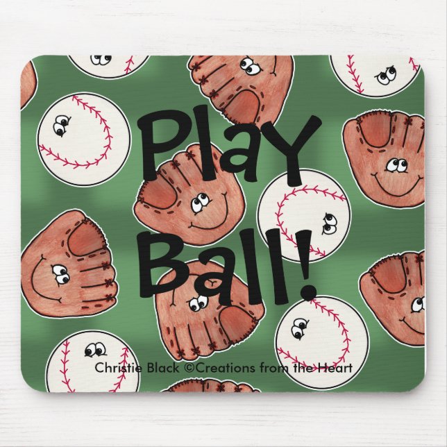 Ball and Glove Collage Field Background Mouse Pad (Front)