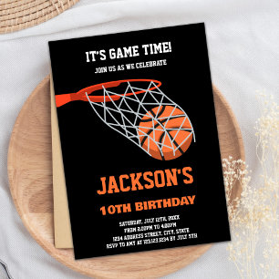 Ball Basket Basketball Birthday Invitations