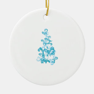 Ball Blue, Medium Turquoise decorative design Ceramic Ornament